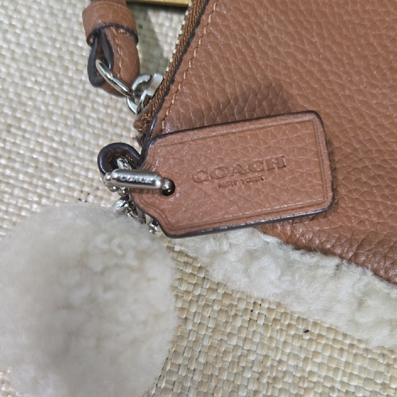 Coach Brown Leather Wristlet with Sherpa Shearling Trim - Picture 2 of 14
